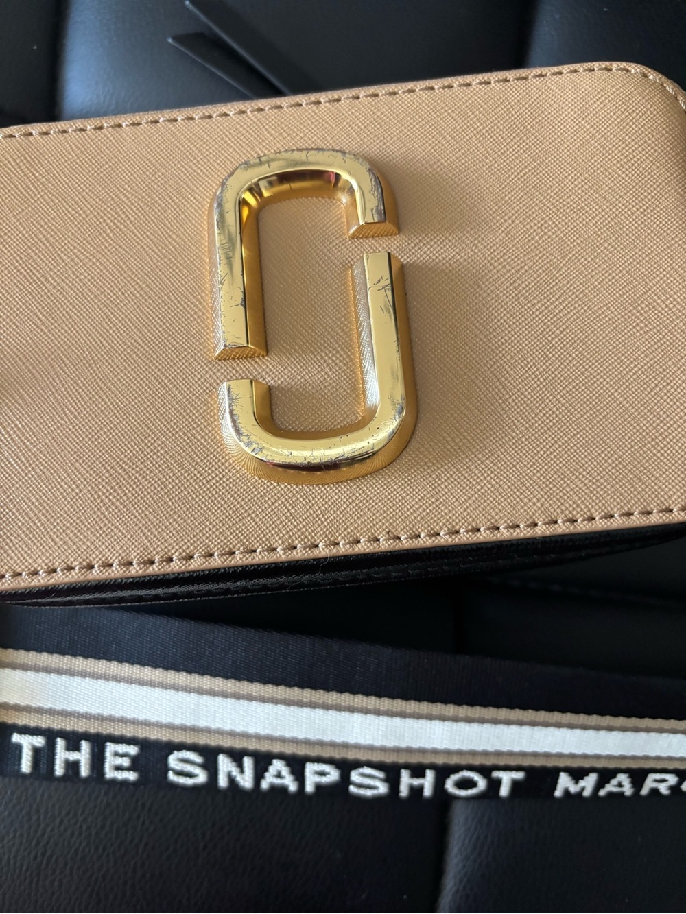 Marc Jacobs Tan & Black Snapshot Crossbody with Striped Strap - Picture 9 of 11